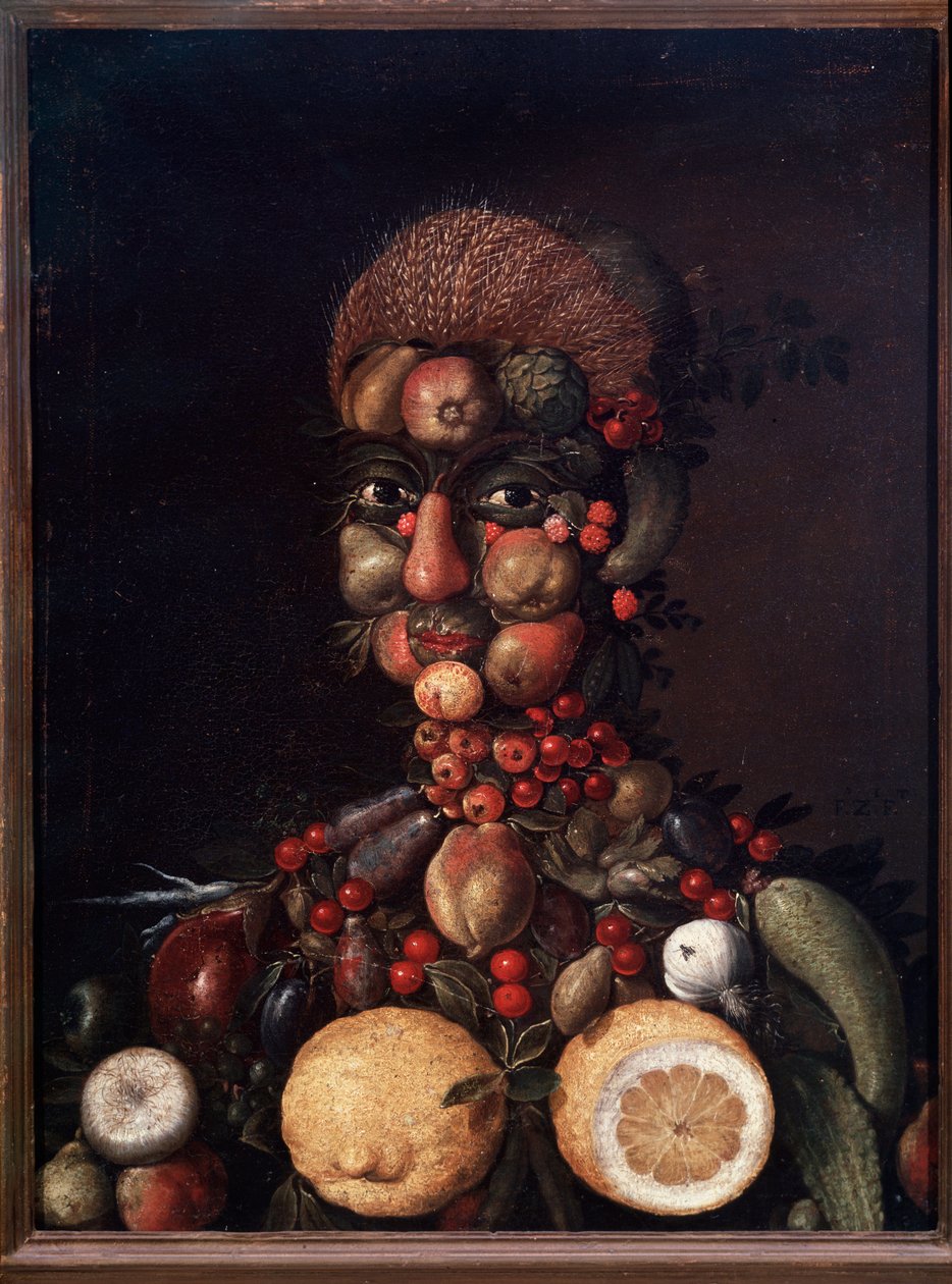 Hedelmistä ja vihanneksista tehty ihmishahmo (maalaus tekijältä Giuseppe Arcimboldo