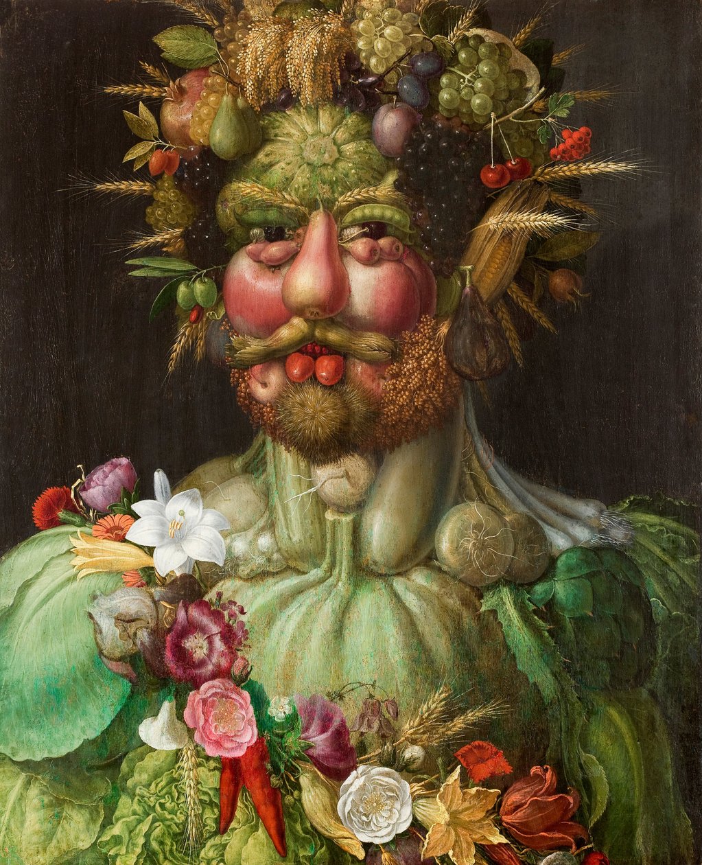 Italian kieli: keisari Rudolf II Vertumnuksena.  Habsurgin Rudolf II Vertumnuksena. tekijältä Giuseppe Arcimboldo