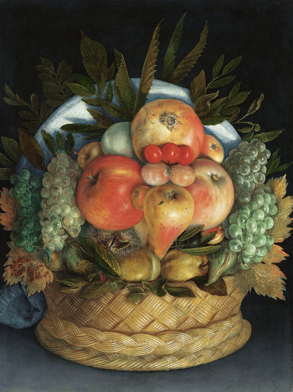 Käännettävä antropomorfinen muotokuva miehestä, joka koostuu hedelmistä tekijältä Giuseppe Arcimboldo