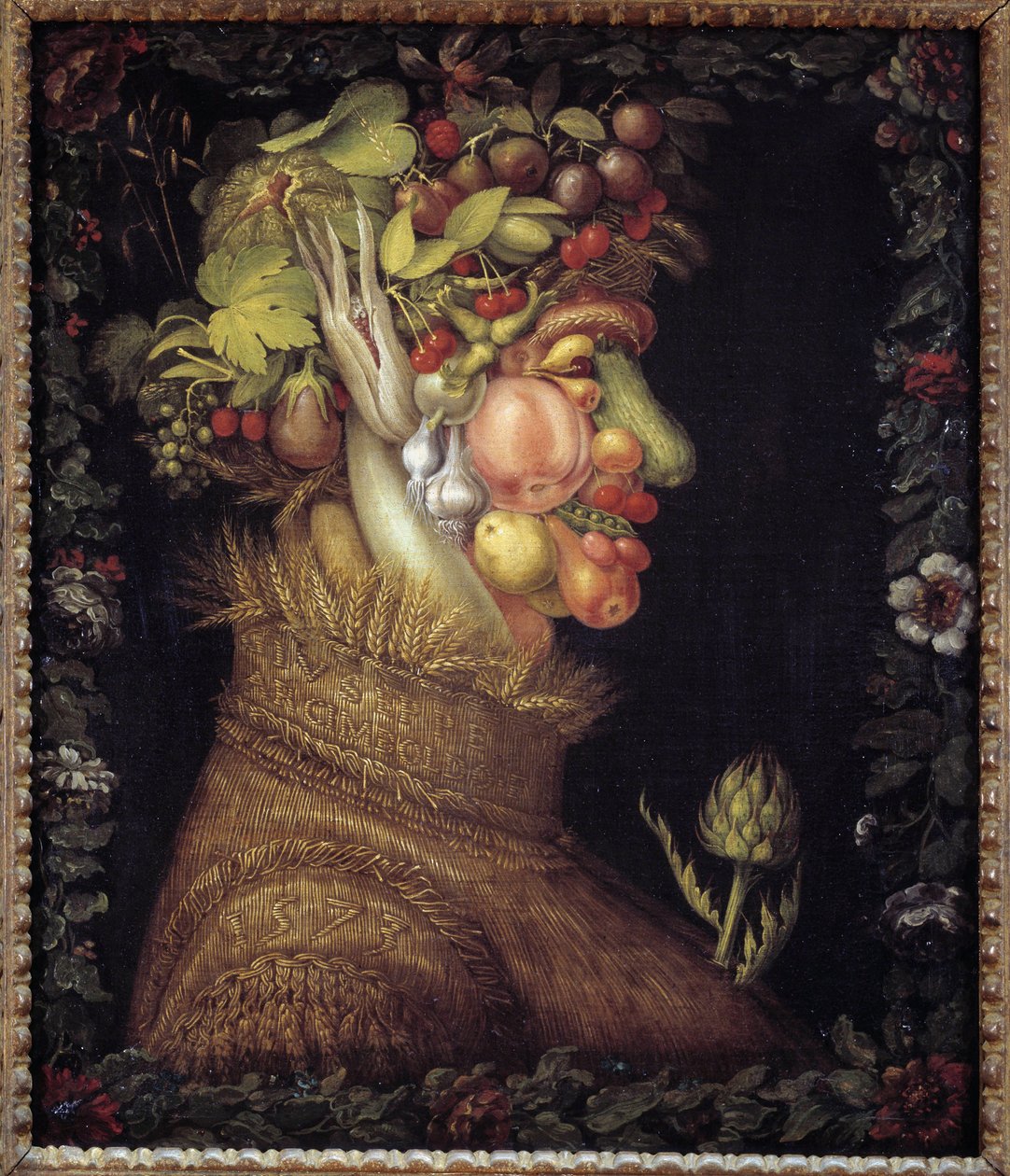 Kesä. Allegoria vuodenajoista. Giuseppe Arcimboldon (1527-1593) maalaus. Musee du Louvre tekijältä Giuseppe Arcimboldo