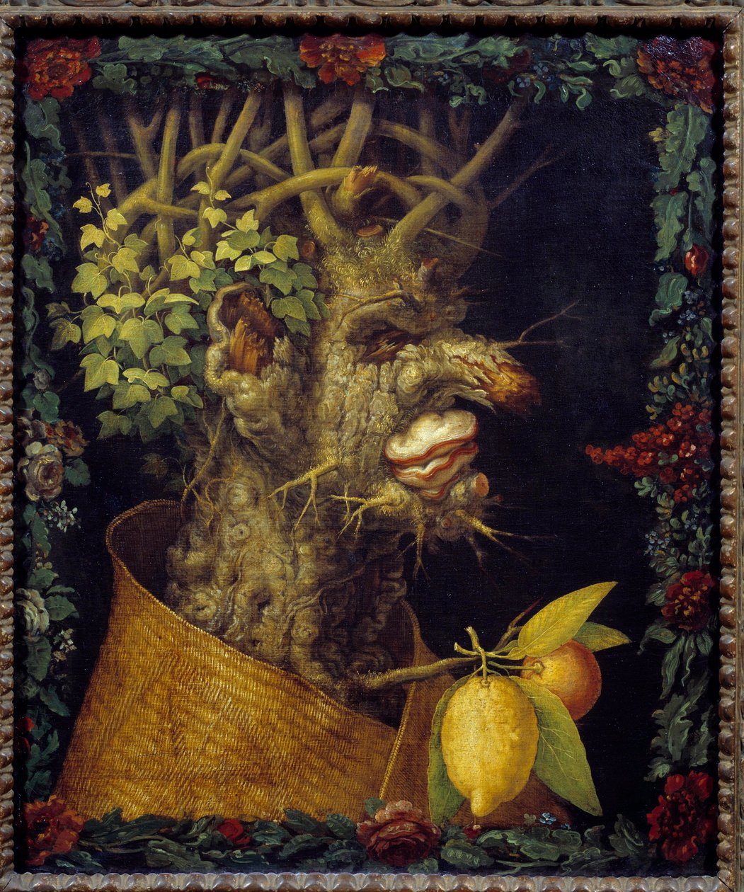 Talvi allegoria vuodenajoista. Giuseppe Arcimboldon (1527-1593) maalaus 1500-luvun aurinko. 0,76x0,63 m - Talvi (neljä vuodenaikaa kuvaavasta sarjasta) - Giuseppe Arcimboldon (1527-1593) maalaus, öljy kankaalle (76x63 cm) tekijältä Giuseppe Arcimboldo