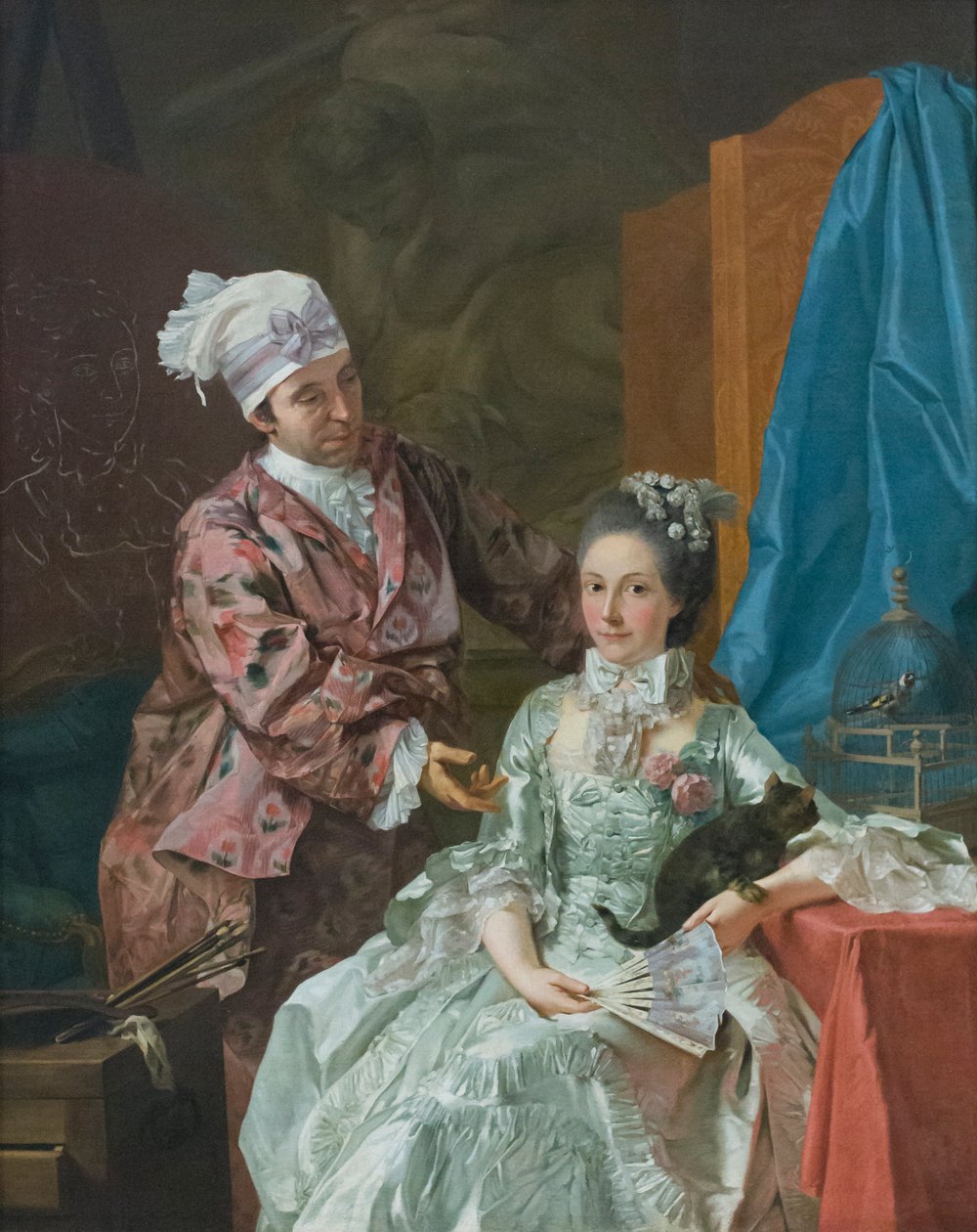 Omakuva vaimon kanssa, noin 1757 (öljy kankaalle). tekijältä Giuseppe Baldrighi