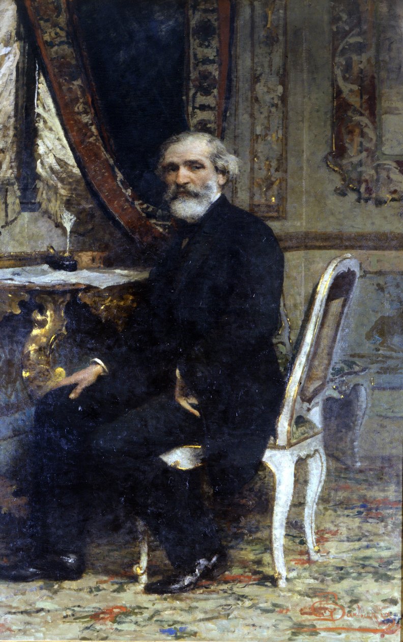 Giuseppe Verdin muotokuva, italialainen säveltäjä (1813-1901). Barbaglia maalaus. Grand Hotel ja Milano tekijältä Giuseppe Barbaglia