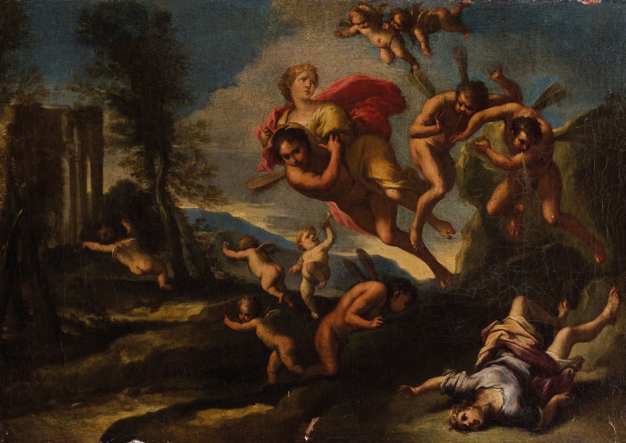 Boreas ryöstää Orithyian. tekijältä Giuseppe Bartolomeo Chiari