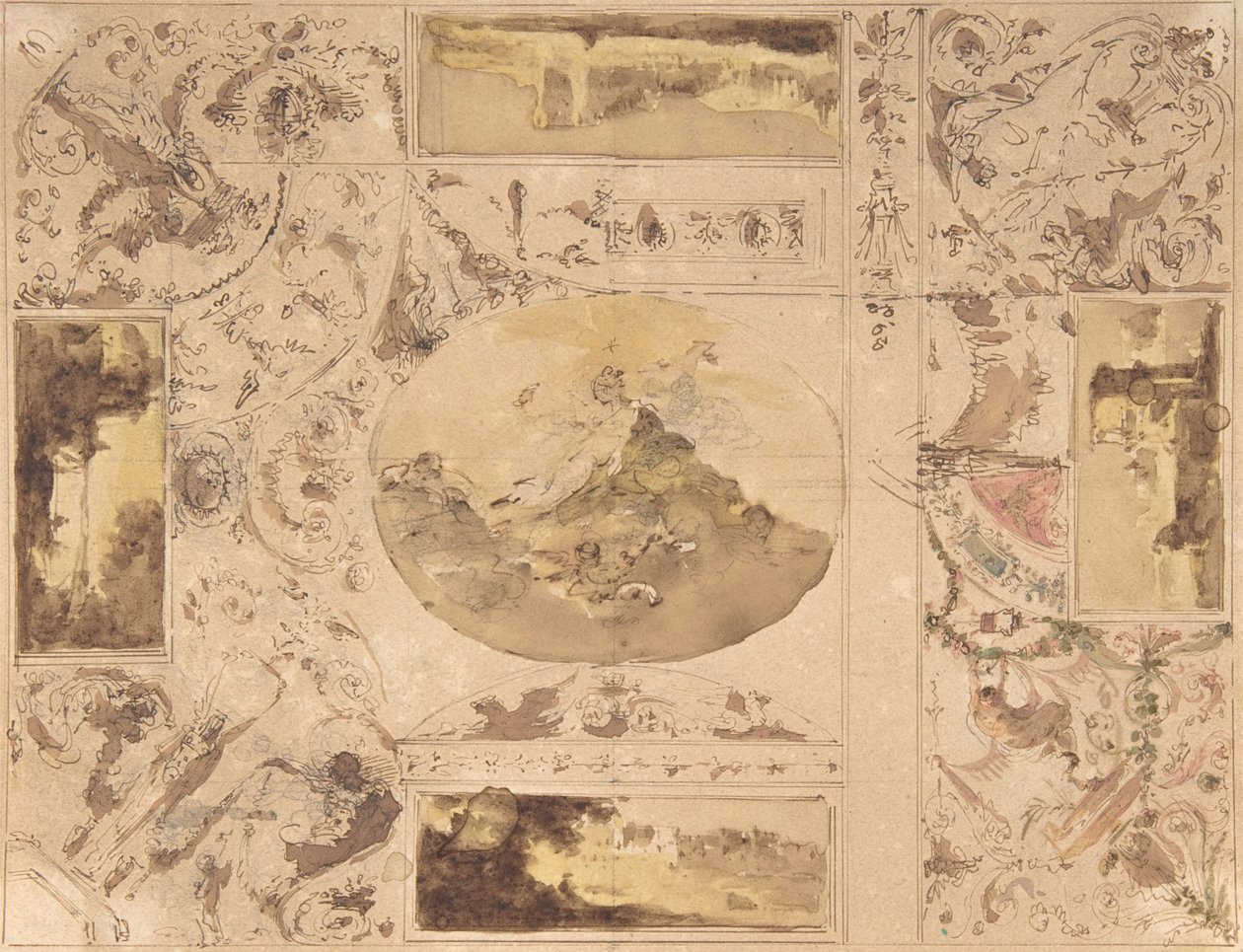 Suunnitelmat kattokoristeluun, 1700-luvun loppu-1800-luvun puoliväli. tekijältä Giuseppe Bernardino Bison