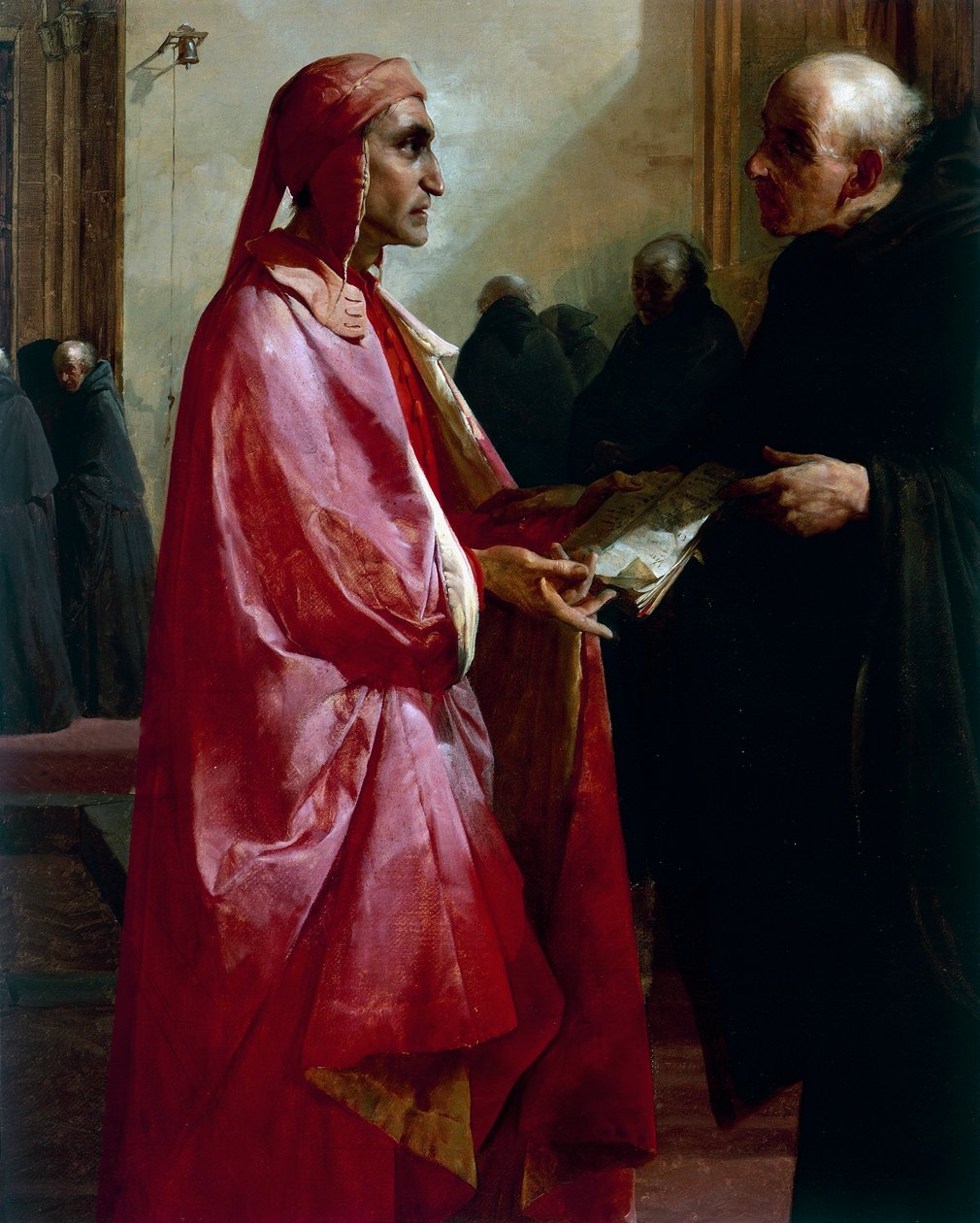 Danten (1265-1321) ja Fra Ilarion tapaaminen tekijältä Giuseppe Bertini