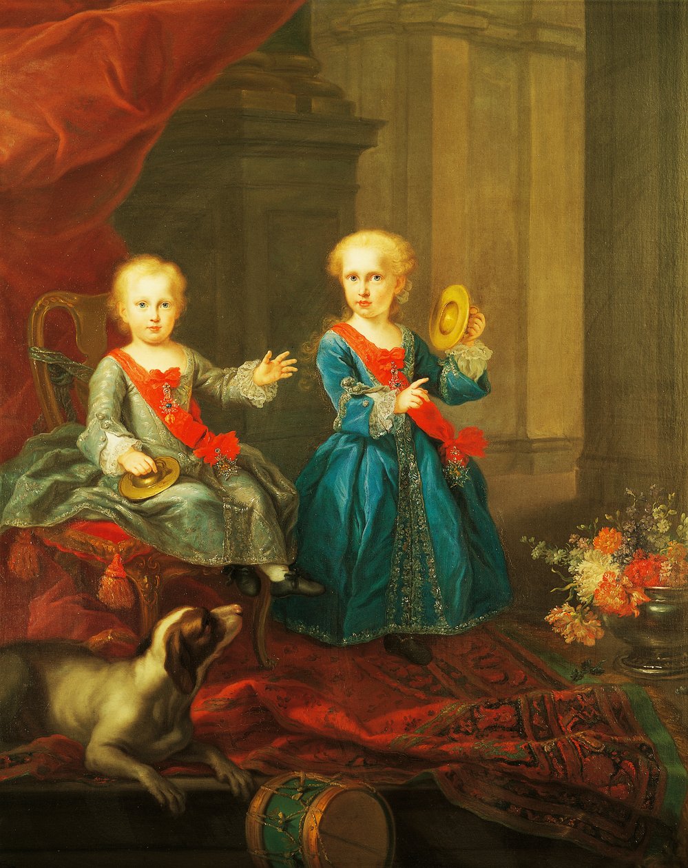 Napolin ja kahden Sisilian kuninkaan Kaarle III Bourbonin tyttäret ja Maria Amelian Saksi, kahden Sisilian kuningatar, maalaus, Giuseppe Boniton (1701-1789), Italia tekijältä Giuseppe Bonito