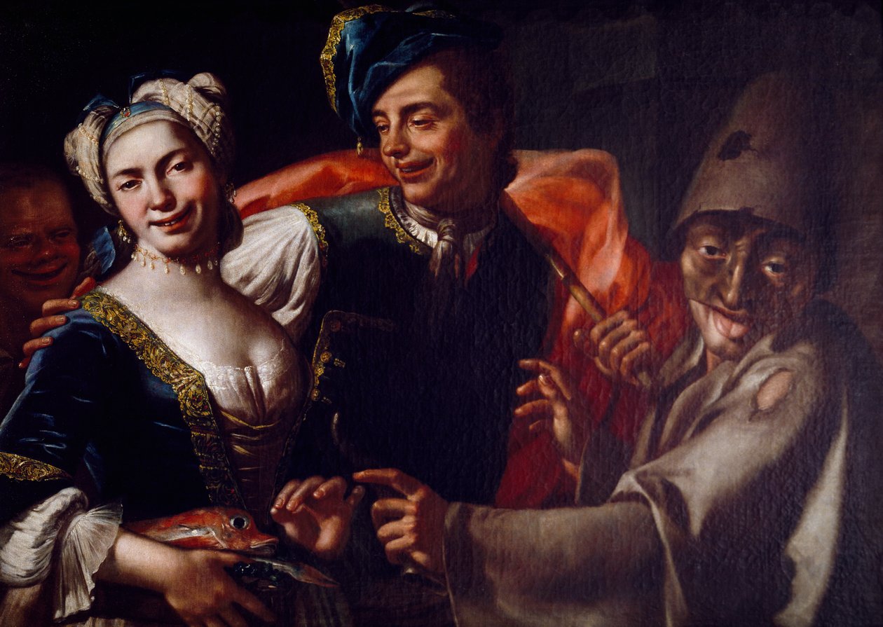 Napolilaiset naamiot, Giuseppe Bonito (1707-1789), öljy kankaalle. tekijältä Giuseppe Bonito