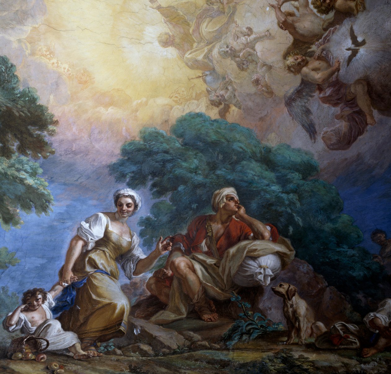 Vierailu, kirjoittanut Giuseppe Bonito (1707-1789), fresko, Porticin kuninkaallinen palatsi, Campania, Italia tekijältä Giuseppe Bonito