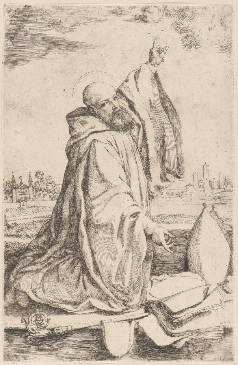 Benediktiinikunnan pyhitetty piispa..., 1620-30. tekijältä Giuseppe Caletti