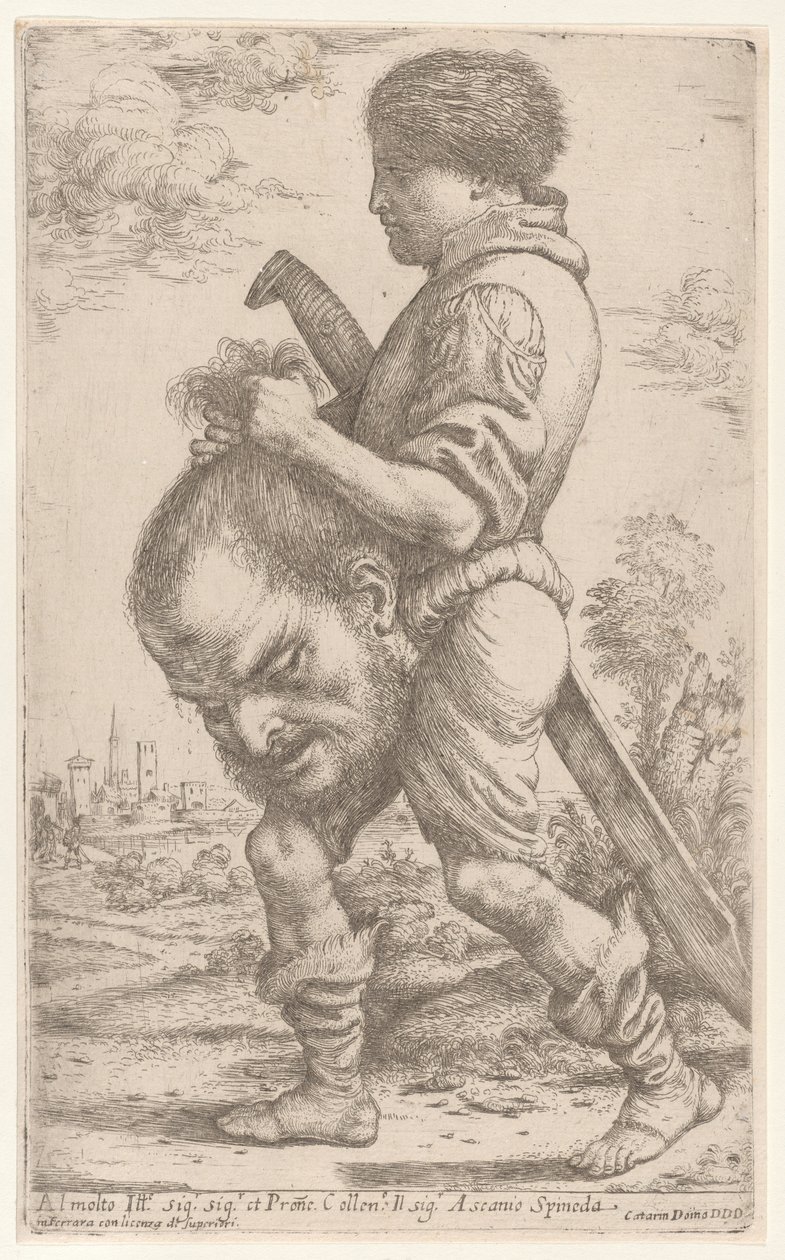 Daavid kantaa Goljatin päätä, jota hän pitää hiuksistaan, 1620-30. tekijältä Giuseppe Caletti