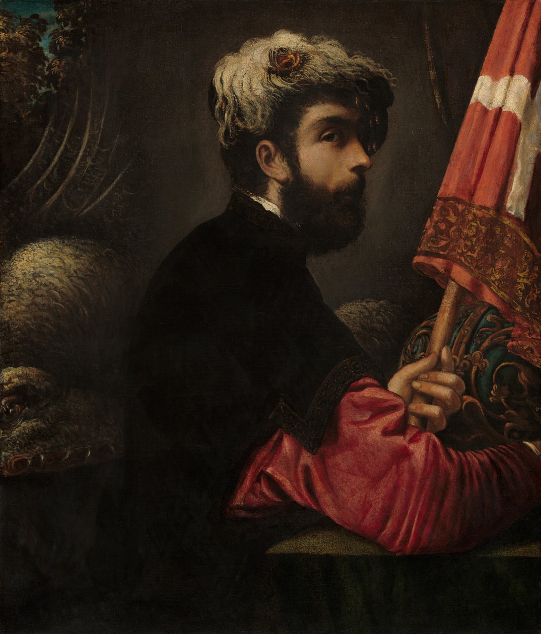 Miehen muotokuva Pyhänä Yrjönä, n. 1620-luku. tekijältä Giuseppe Caletti