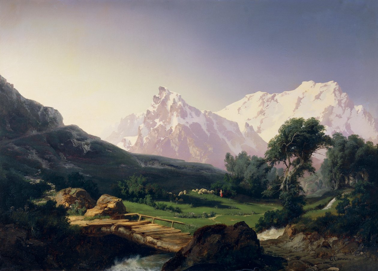 Alppien huiput, Gressoneyn laakso, kirjoittanut Giuseppe Camino (1818-1890) tekijältä Giuseppe Camino