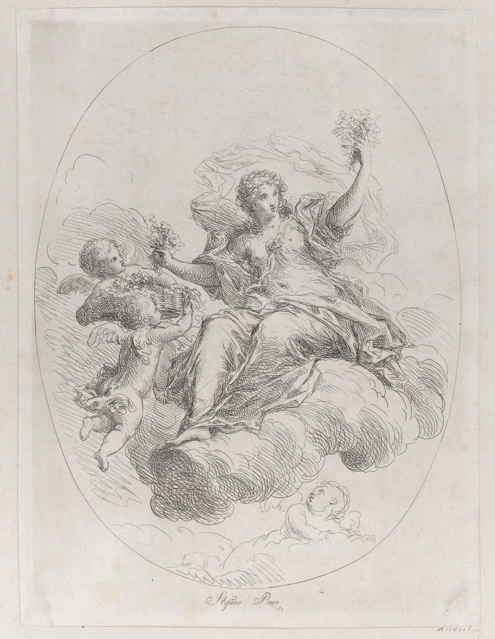 Allegorinen hahmo pilvellä putilla, Stefano Pozzin mukaan, n. 1745-1802. tekijältä Giuseppe Canale