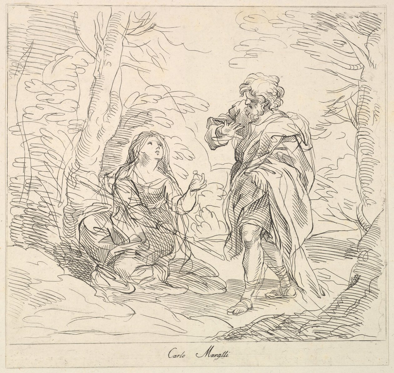 Dona asseguda i home barbut en un paisatge, 1740-1802. finlandès tekijältä Giuseppe Canale