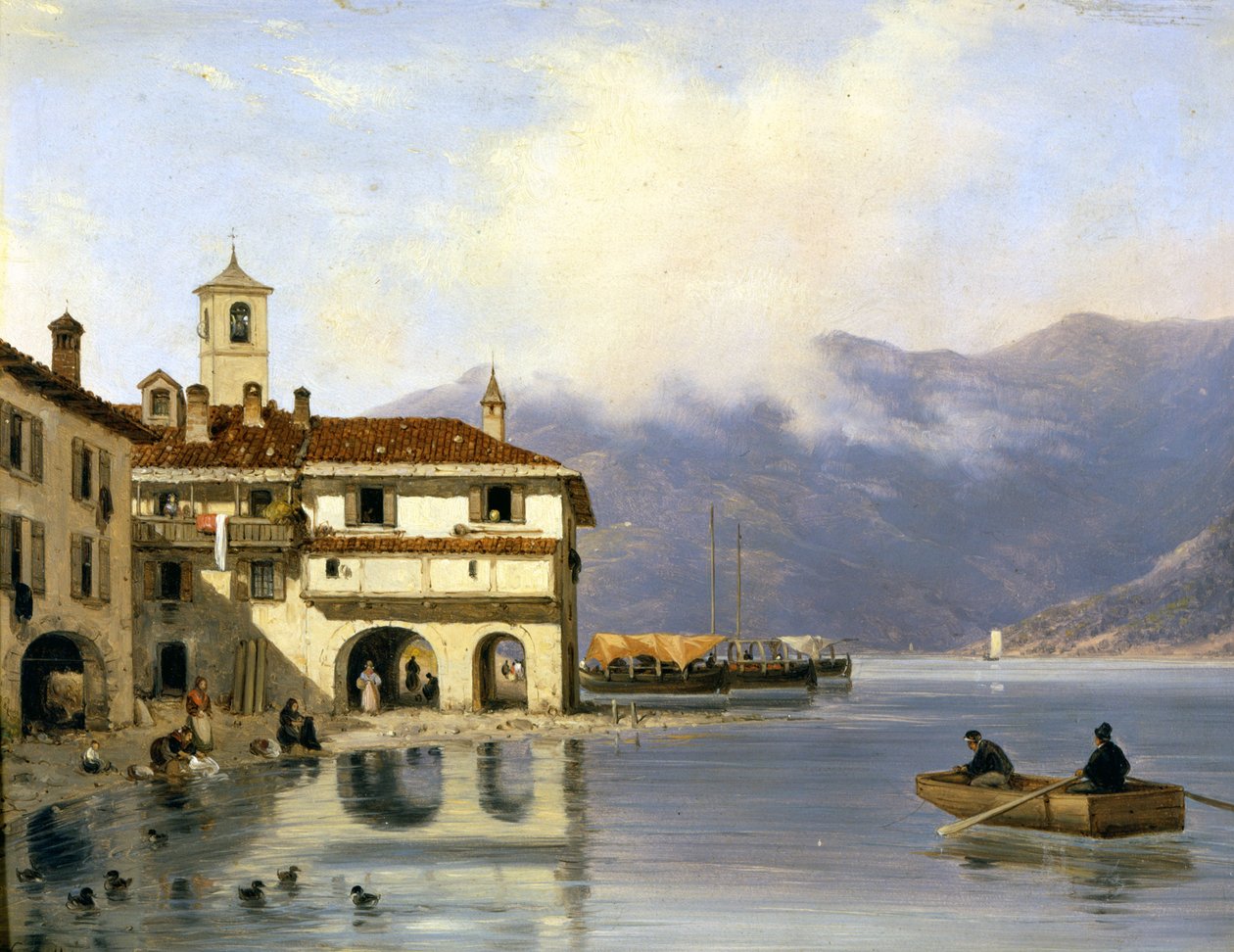 Como. Menaggion ranta ja satama (1850). Canellan maalaus. Menaggio (Como),. tekijältä Giuseppe Canella