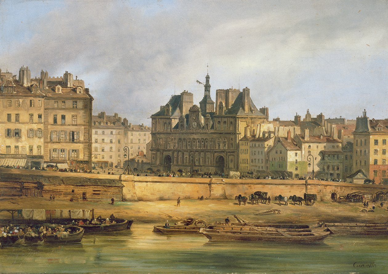 Hotel de Ville ja pengerrys, Pariisi, 1828 tekijältä Giuseppe Canella