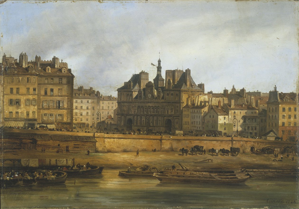 Hôtel de Ville ja Place de Grève Ile de la Citén suunnasta katsottuna. tekijältä Giuseppe Canella