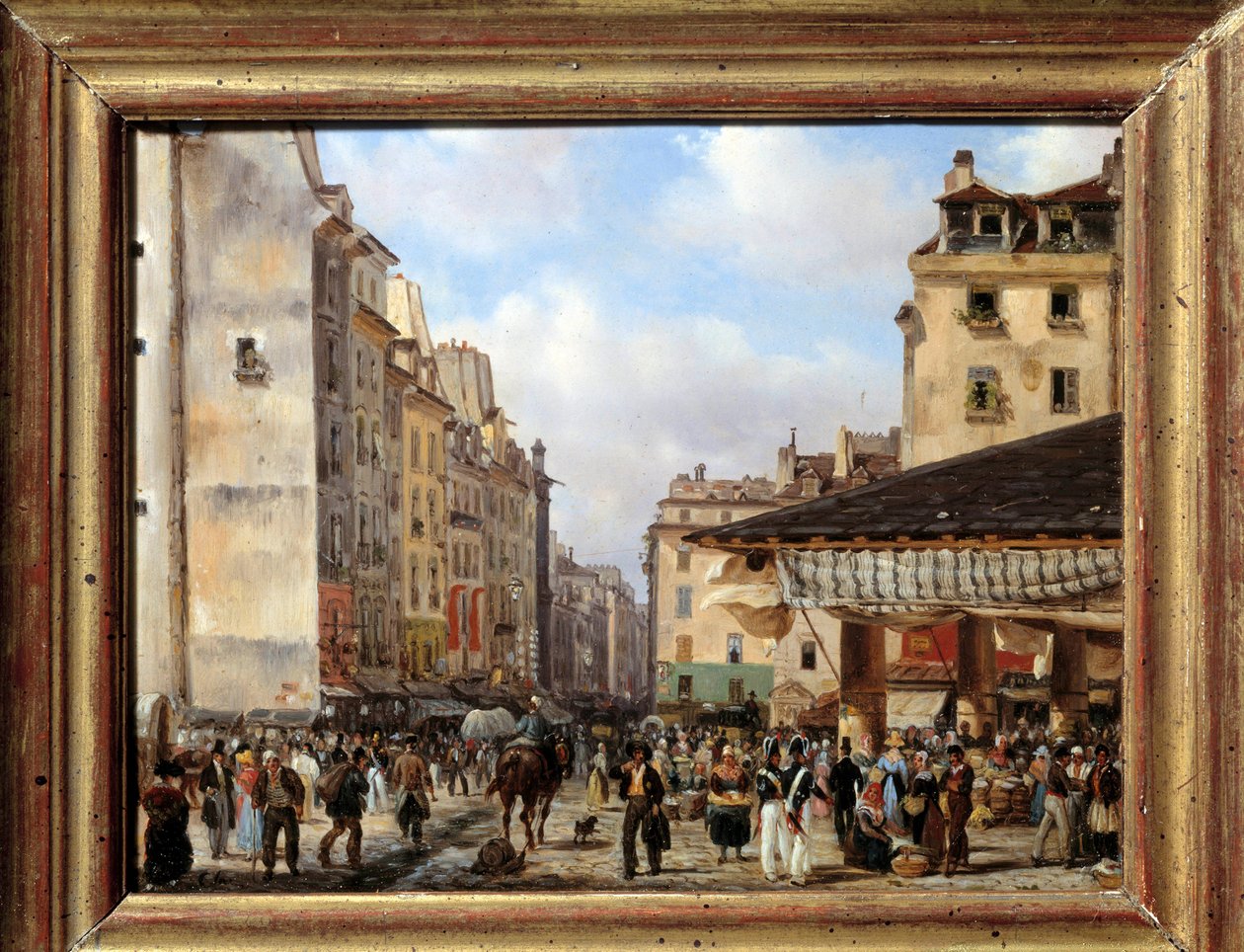 Les Halles ja rue de la Tonnellerie vuonna 1828: näkymä Pariisiin 1800-luvulla. Giuseppe Canellan (1788-1847) maalaus tekijältä Giuseppe Canella