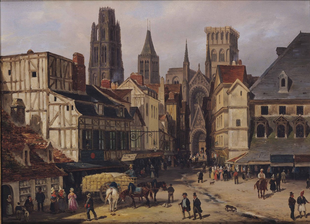 Place de la Haute-Vieille-Tour, Rouen, 1824 (öljy pahville) tekijältä Giuseppe Canella