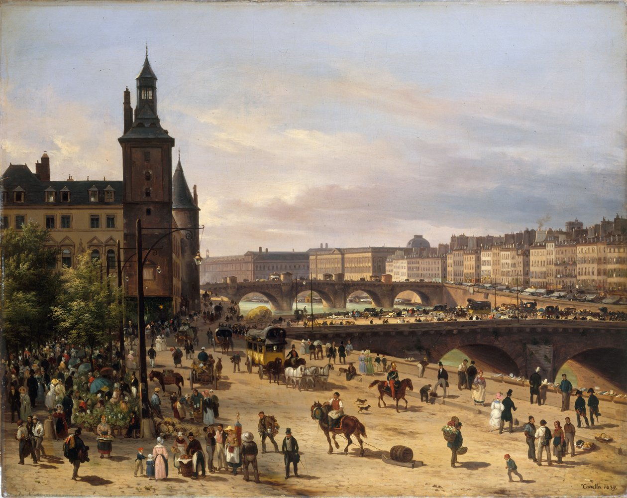 Kukkatori, kellotorni, Pont au Change ja Pont-Neuf, 1832. tekijältä Giuseppe Canella the Elder