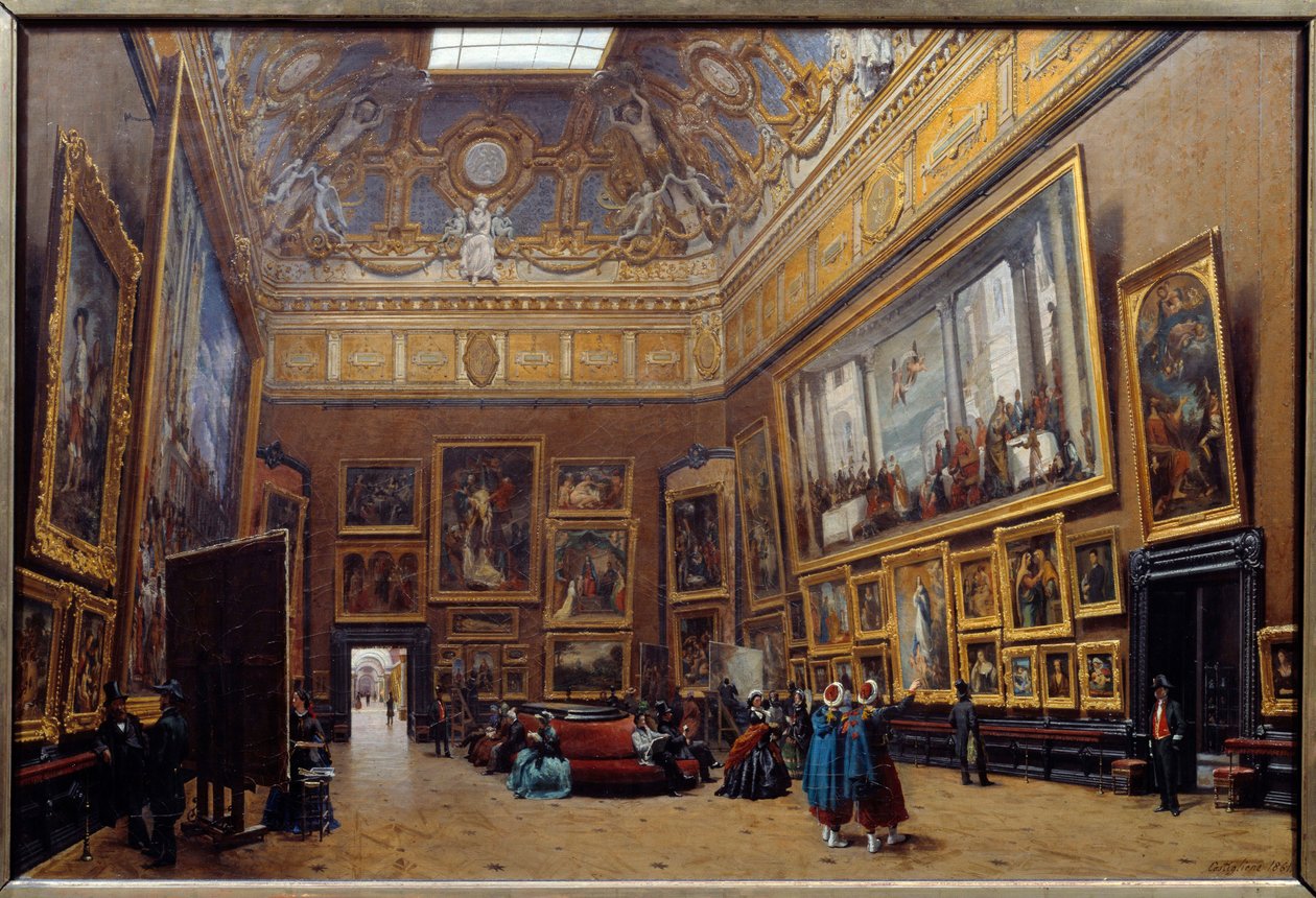 Näkymä Musee du Louvren Salon Square -aukiolle Giuseppe Castiglionen (1829-1906) maalaus 1861 su. 0,69 x 1,03 m tekijältä Giuseppe Castiglione