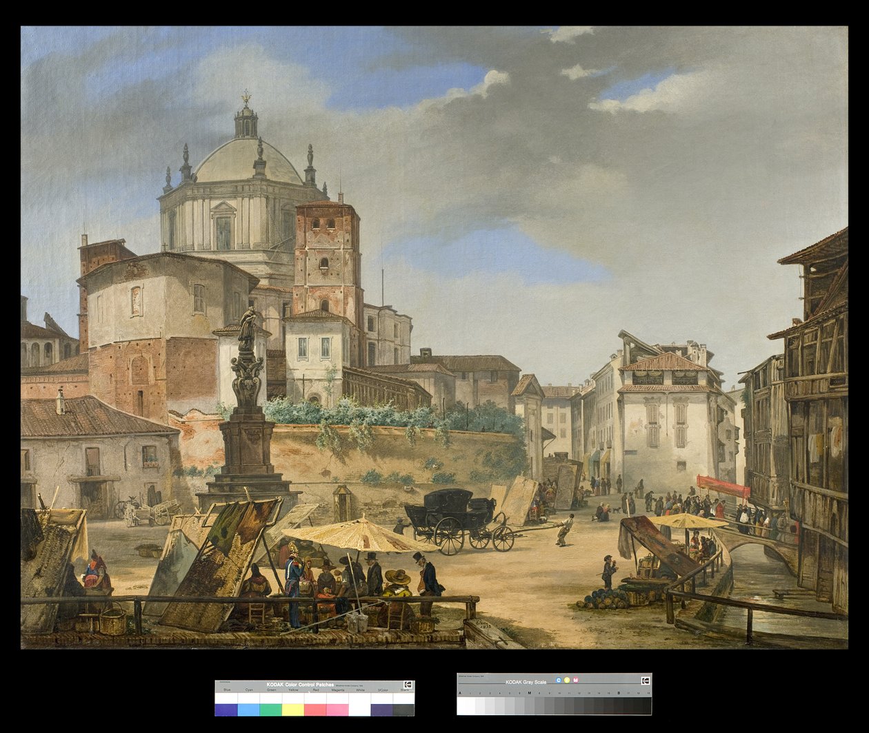 Näkymä Piazza della Vetralle Milanossa, 1833 tekijältä Giuseppe Elena