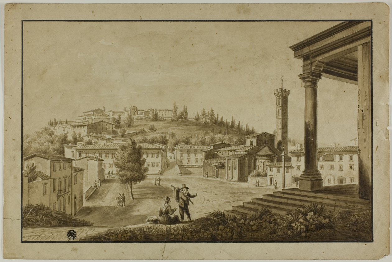 Näkymä Piazza in Fiesole tekijältä Giuseppe Gherardi