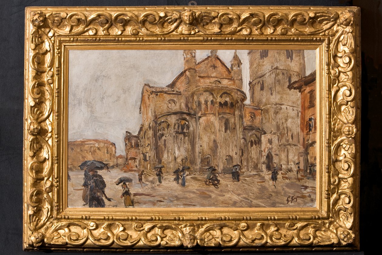 Piazza Grande in the Rain (öljy vanerille) tekijältä Giuseppe Graziosi