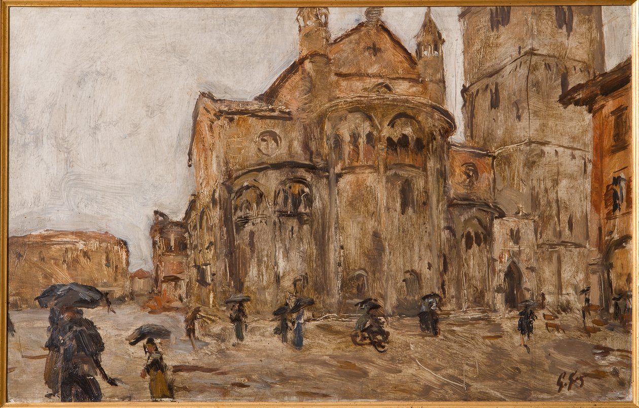 Piazza Grande in the Rain (öljy vanerille) tekijältä Giuseppe Graziosi