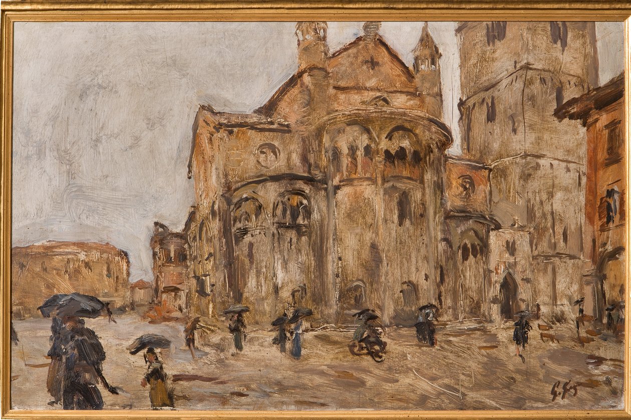 Piazza Grande in the Rain (öljy vanerille) tekijältä Giuseppe Graziosi