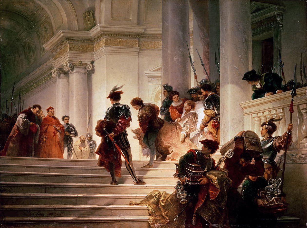 Cesare Borgia lähtee Vatikaanista, 1877. tekijältä Giuseppe Lorenzo Gatteri