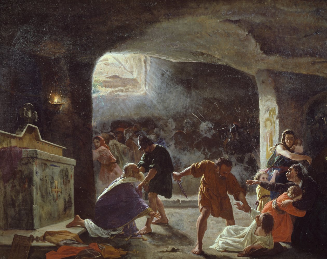 Ensimmäiset katakombeissa surmatut kristityt, Giuseppe Mancinellin (1813-1875) maalaus tekijältä Giuseppe Mancinelli