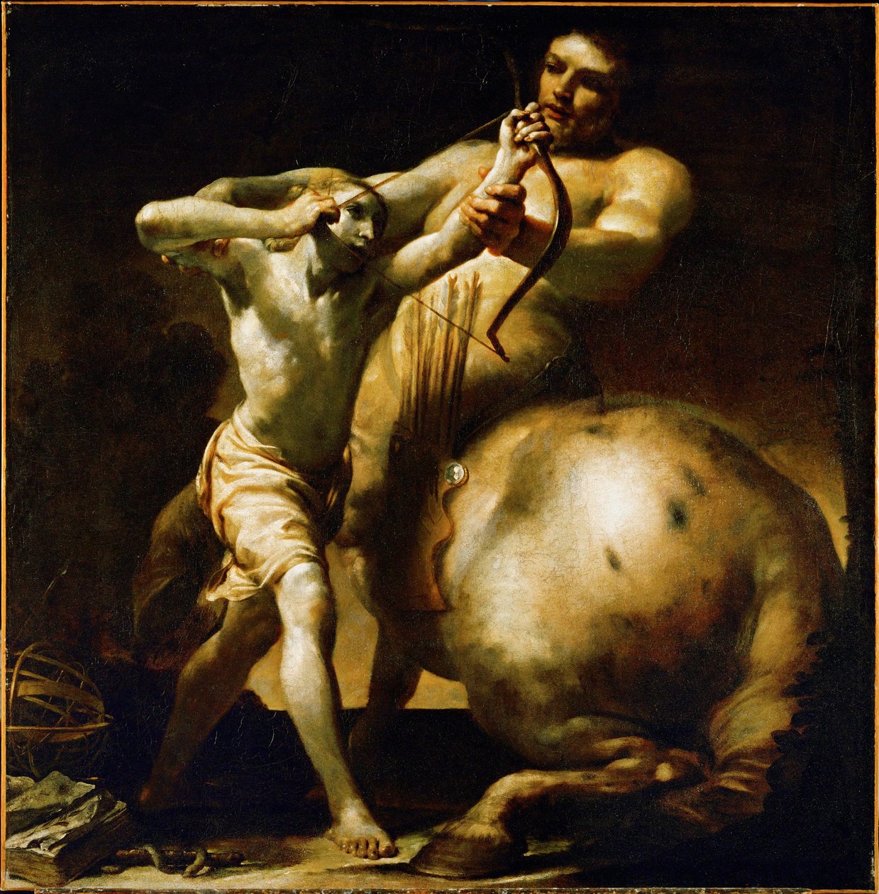 Kentauri Chiron opettaa nuorelle Achillille jousiammuntaa ... (öljy kankaalle) tekijältä Giuseppe Maria (1665 1747) Crespi