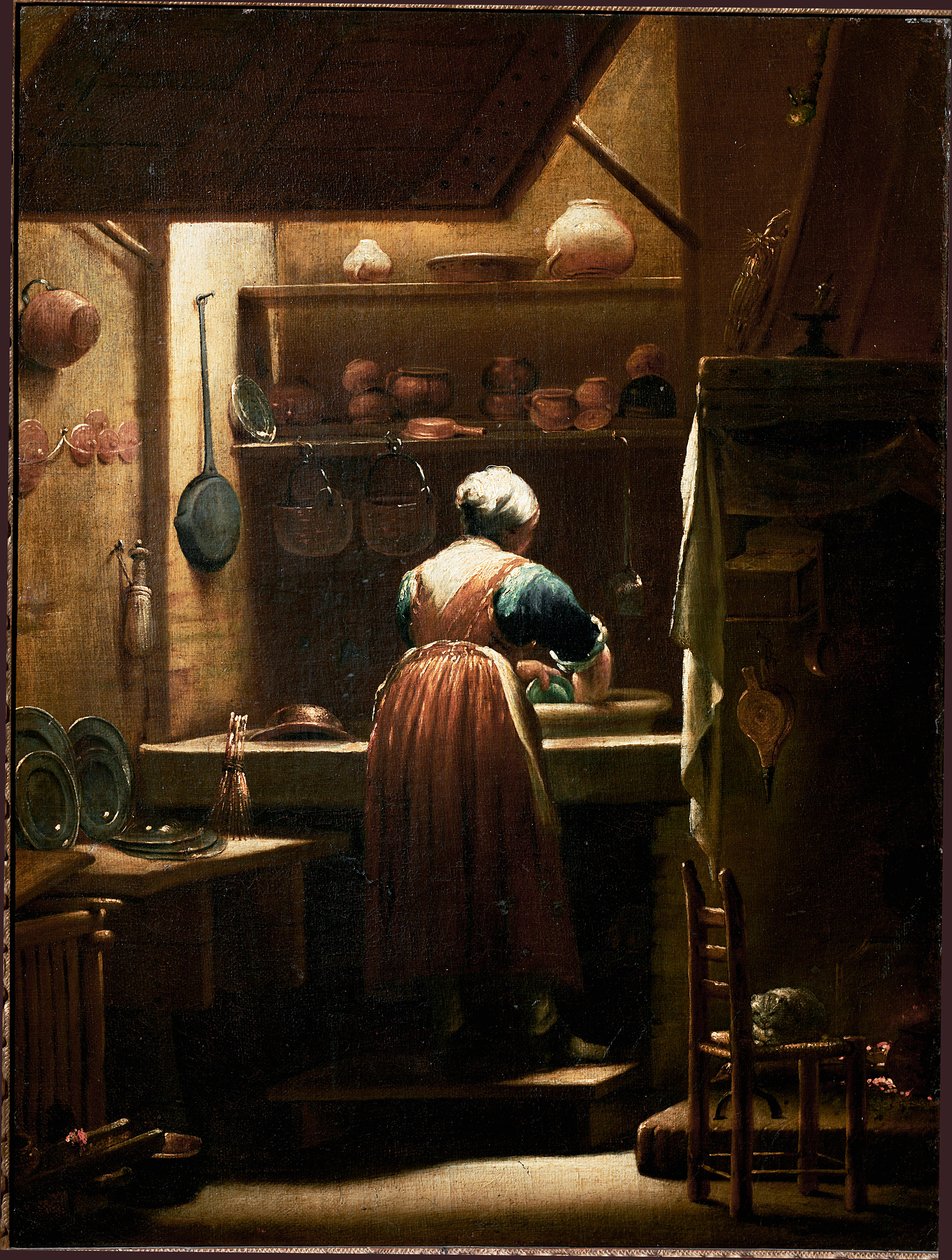 Giuseppe Maria Crespin keittiötyttömaalaus sanoi lo Spagnolo (espanja) (1665-1747) 1722 noin. Su. 57x43 cm Firenze, Uffizi-galleria (Uffizi) tekijältä Giuseppe Maria Crespi