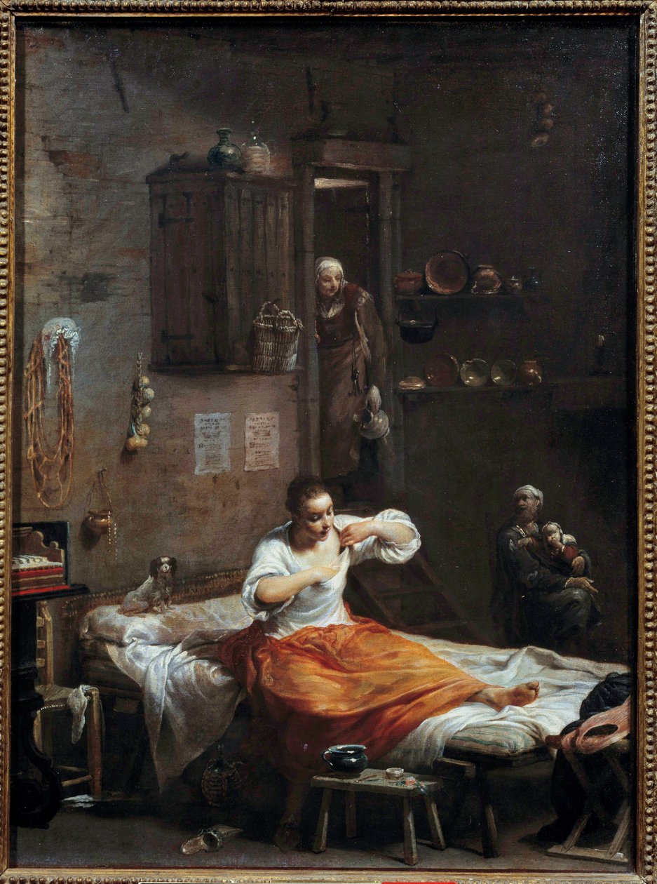 La nainen à la puce Giuseppe Crespin (1665-1747) maalaus 1700-luvun aurinko. 0,54 x 0,40 m tekijältä Giuseppe Maria Crespi