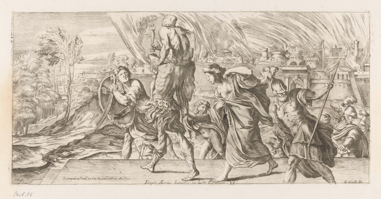 Aeneas vlucht met zijn familie uit Troje Aeneaksen pelastaminen vihollisen vanhemman harteilta (otsikko esineessä) Omzwervingen van Aeneas (sarjan nimi) L