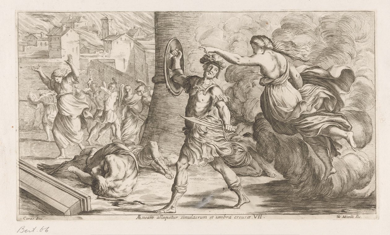 Geest van Creüsa verhitt aan Aeneas Aeneasta puhuttelee onton kuva ja varjo (otsikko esineessä) Omzwervingen van Aeneas (sarjan nimi) Caraccin L
