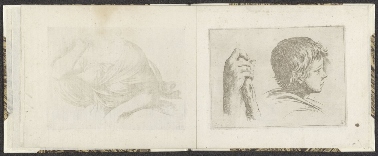 Mà amb un pal de fusta i cap de nen Exemples de dibuix (títol de la sèrie) Intaglio de Mitelli (títol de la sèrie) acabat tekijältä Giuseppe Maria Mitelli