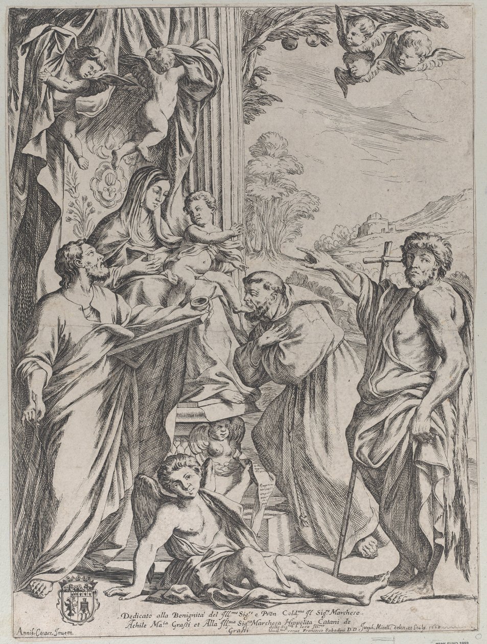 Neitsyt valtaistuimella kolmen pyhän kanssa, 1668. tekijältä Giuseppe Maria Mitelli