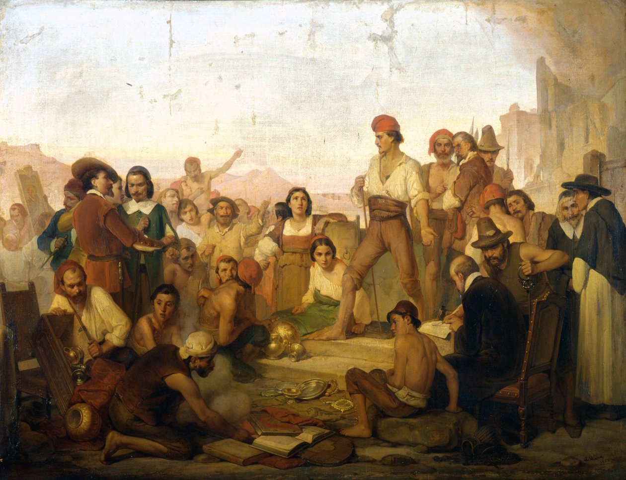 napolilaisen kalastajan Tommaso Aniellon, joka tunnettiin nimellä Masaniello (1622-1647), kapina Napolissa vuonna 1647. Mazzan maalaus. Milanon tiedemuseo tekijältä Giuseppe Mazza