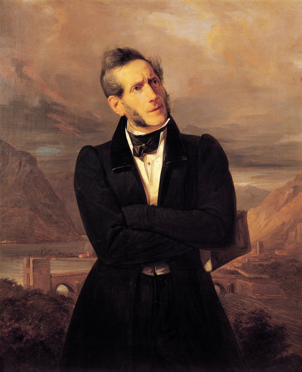 Alessandro Manzonin muotokuva Leccon näköalalla, Giuseppe Moltenin (1800-1867) maalaus, Massimo d