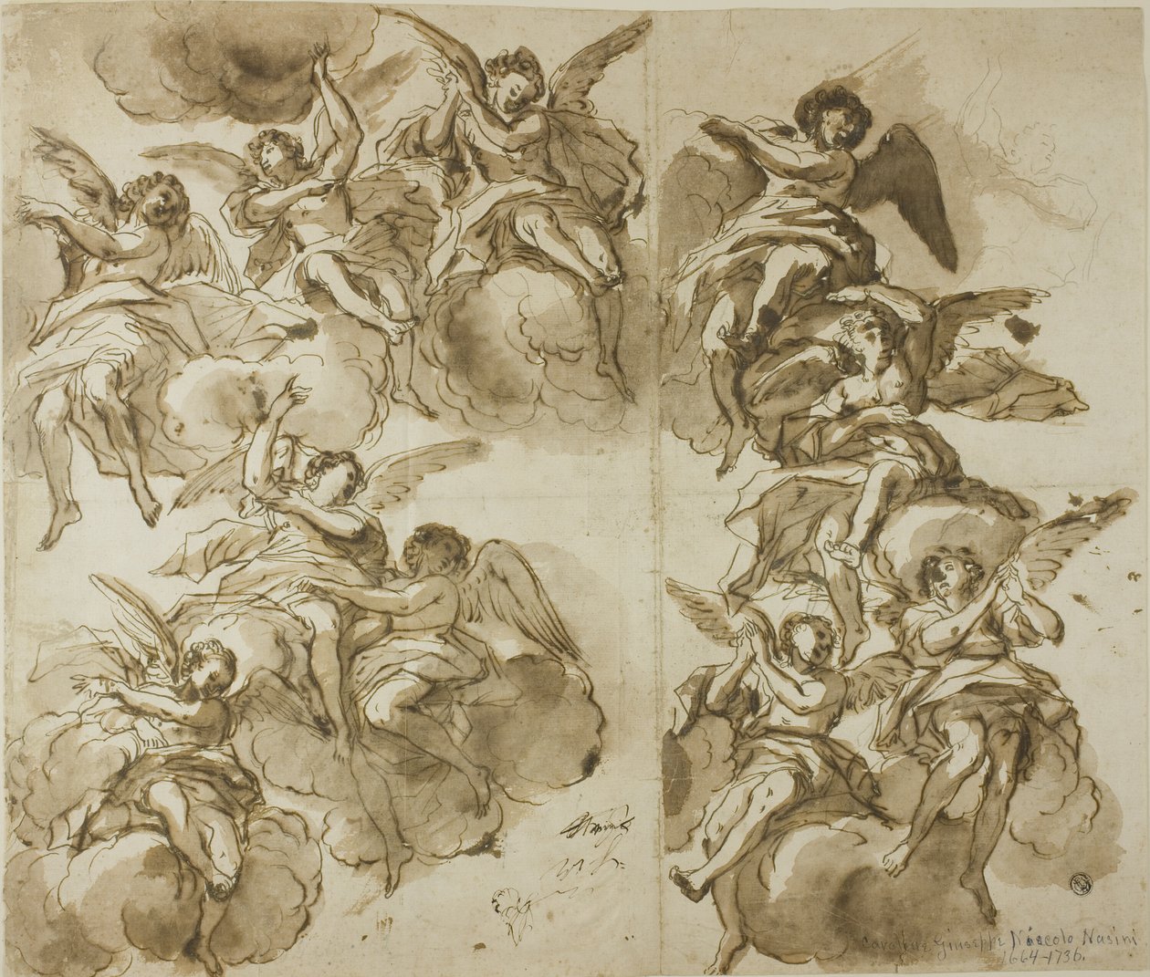 Kattosuunnittelu: Angels (recto); Luonnokset enkeleistä (käänteinen) tekijältä Giuseppe Nicola Nasini