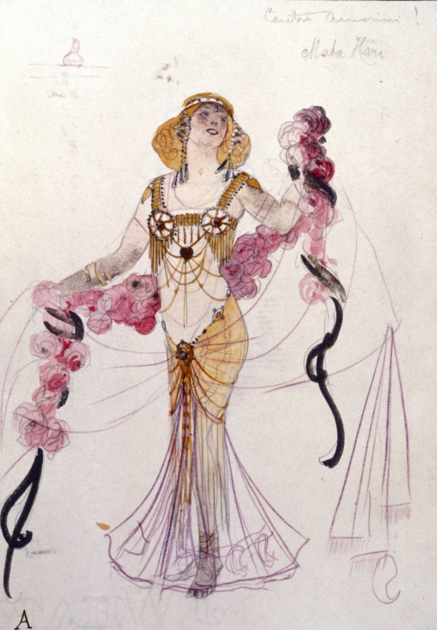 Giuseppe Palantin (1881-1946) vuonna 1912 suunnittelema Mata Hari -asu pallolle "" Bacchus (Bacchus) ja Gambrinus "". Scala-teatterimuseo Milanossa. tekijältä Giuseppe Palanti