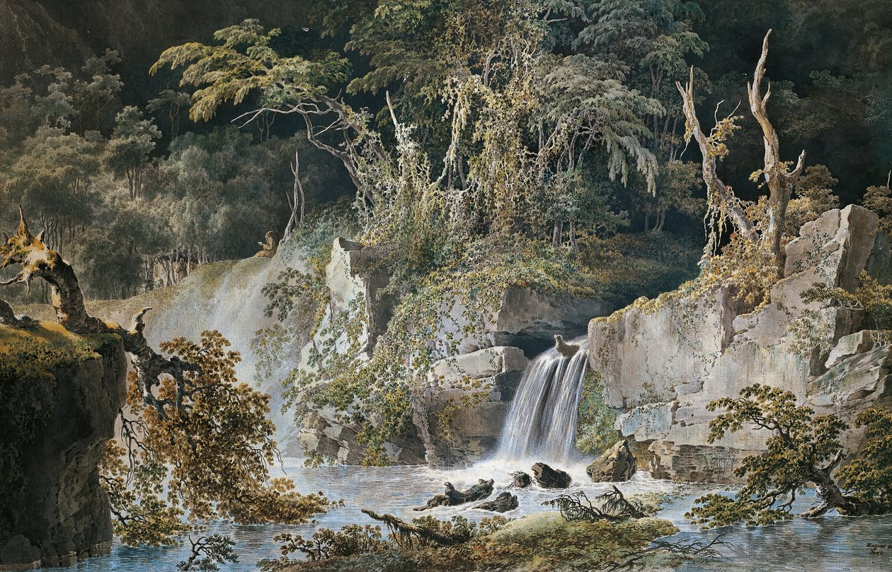 Maisema ja vesiputous, kirjoittanut Giuseppe Pietro Bagetti (1764-1831). tekijältä Giuseppe Pietro Bagetti
