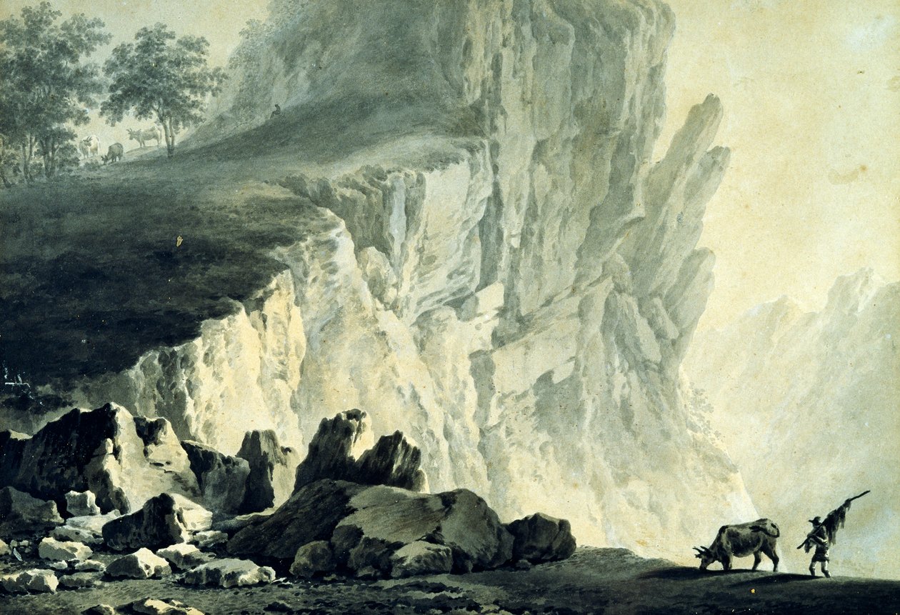 Vuoristomaisema, Giuseppe Pietro Bagetti (1764-1831), 24x32 cm tekijältä Giuseppe Pietro Bagetti