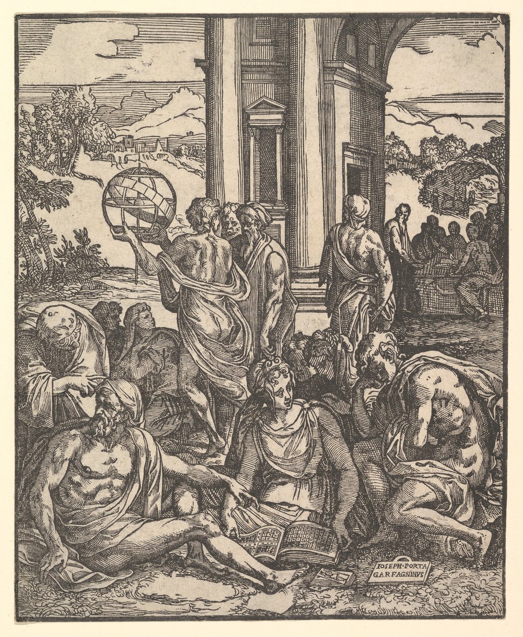 Etukappale Francesco Marcolini da Forlin kohtalolle nimeltä Giardino di Pensieri, 1540. tekijältä Giuseppe Porta