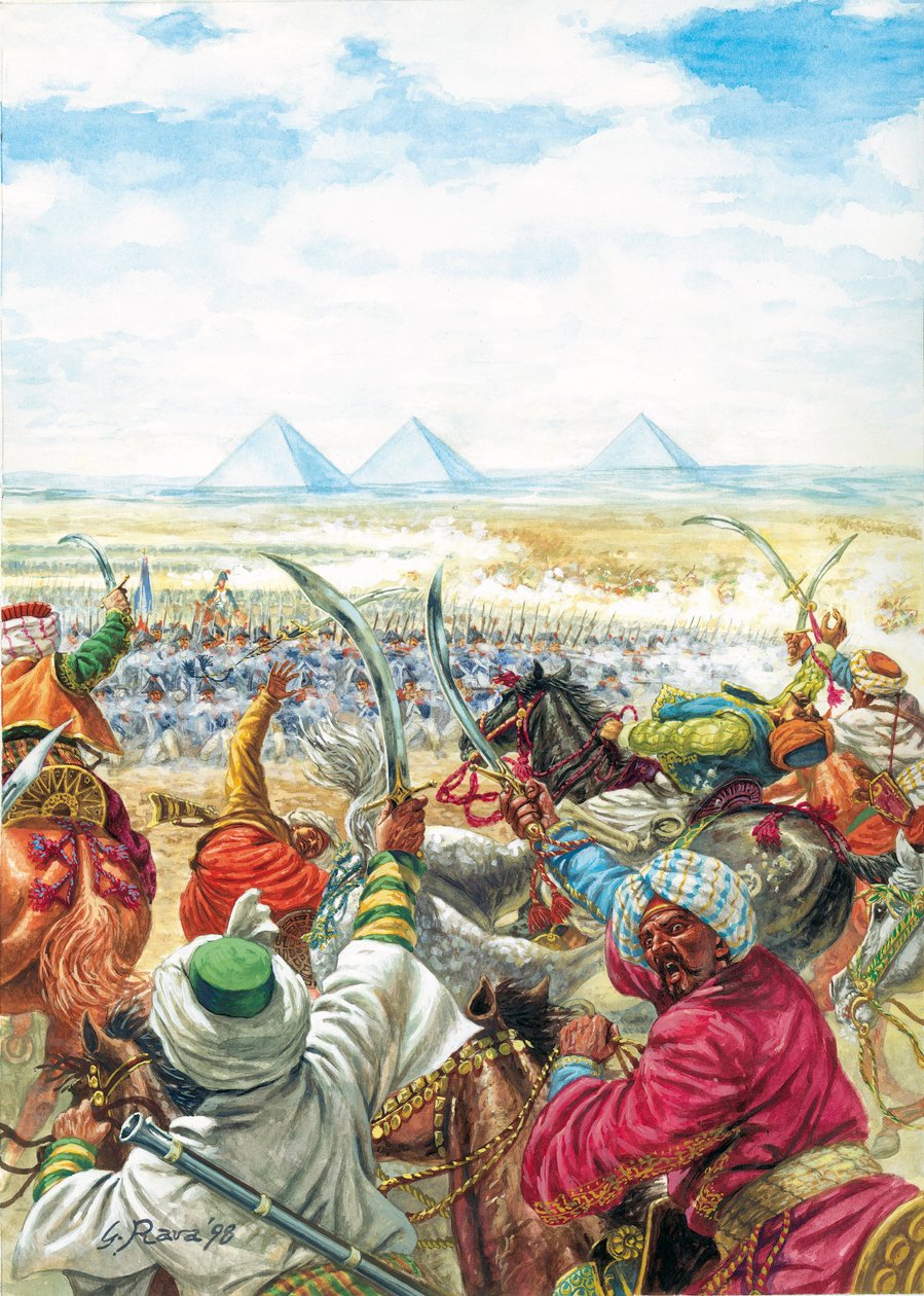 Egyptin sotaretki (1798-1801): "Pyramidien taistelu 21/07/1798 - Egyptin kampanja: Pyramidien taistelu (Embabehin taistelu), joka käytiin 21.7. tekijältä Giuseppe Rava