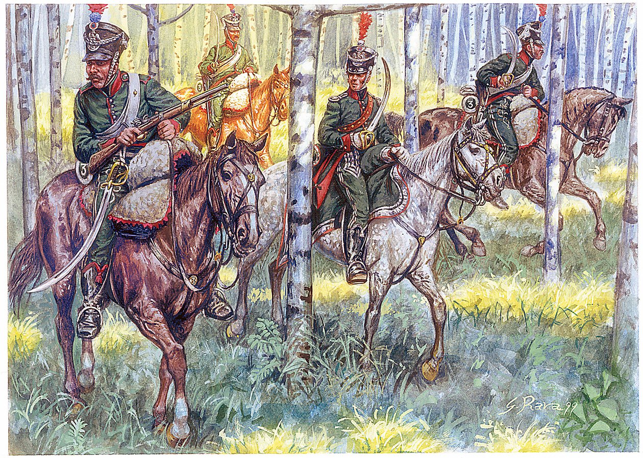 Ensimmäinen valtakunta: Napoleon I:n suuren armeijan hevosmetsästäjät Patrol - Kuvitus: Giuseppe Rava tekijältä Giuseppe Rava