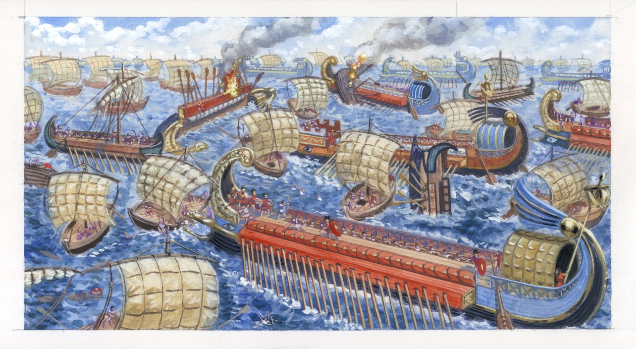 Gnaeus Pompeius Magnus voittaa kilikialaiset merirosvot taistelussa. tekijältä Giuseppe Rava